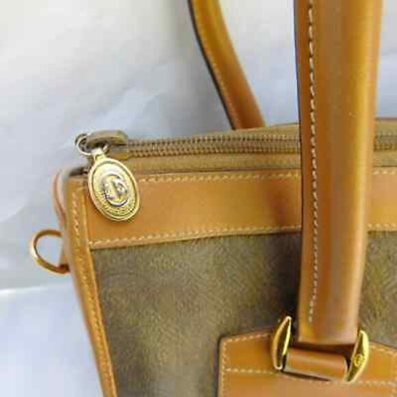 Vintage GUCCI Tan Monogram Canvas Leather Trim Spell-Out Logo Satchel - Picture 3 of 12